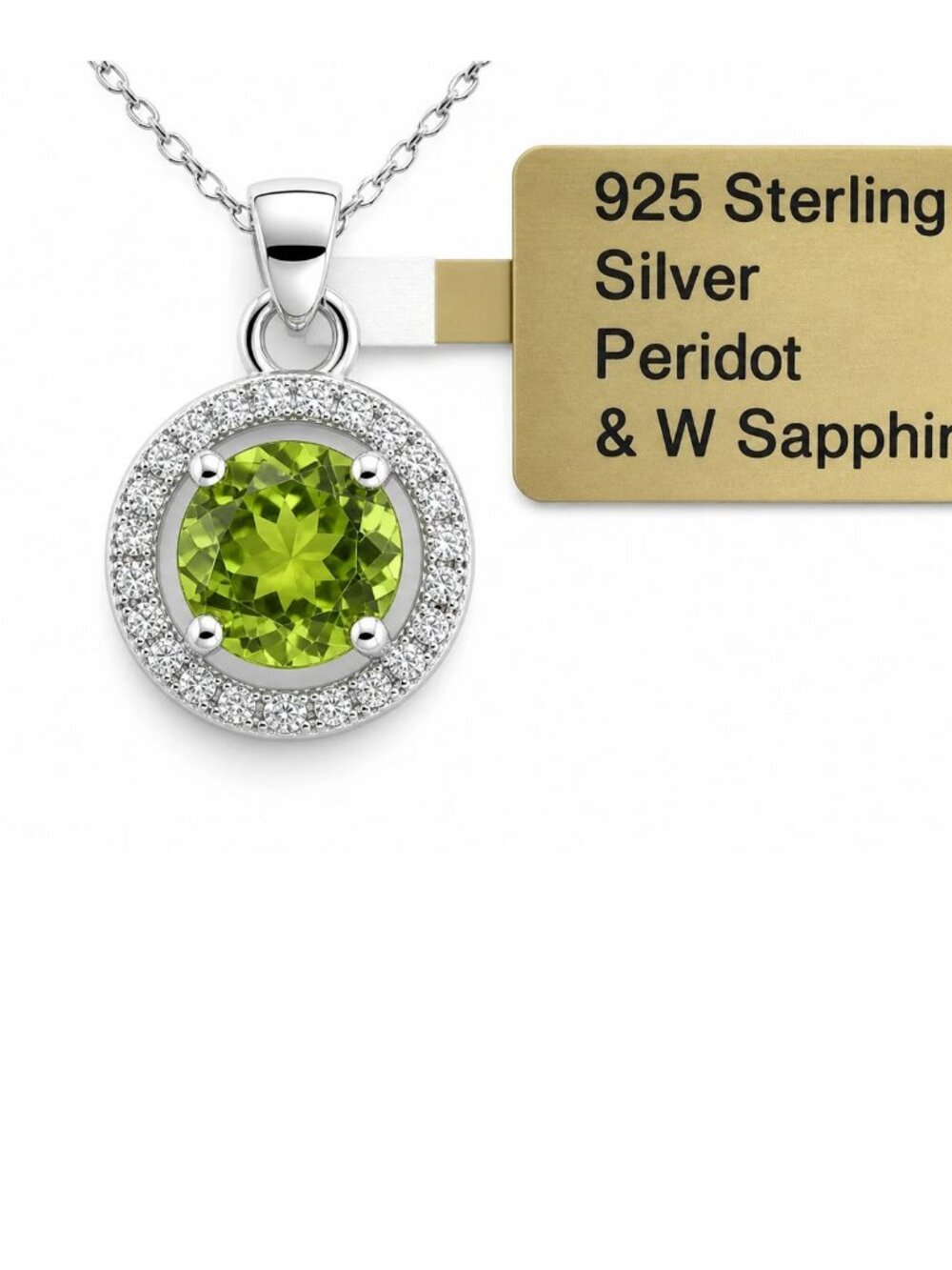 Genuine 0.94 Cts Peridot & W/Sapphire Pendant Necklace Solid .925 Silver